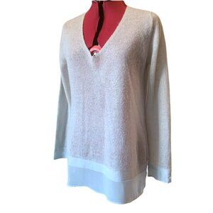 CONTEMPORAINE -  Gray Top V neck - touch of mohair semi Sheer sweater - large